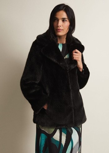 Phase Eight Megan Faux Fur Coats Black Canada | MQGLEO-682